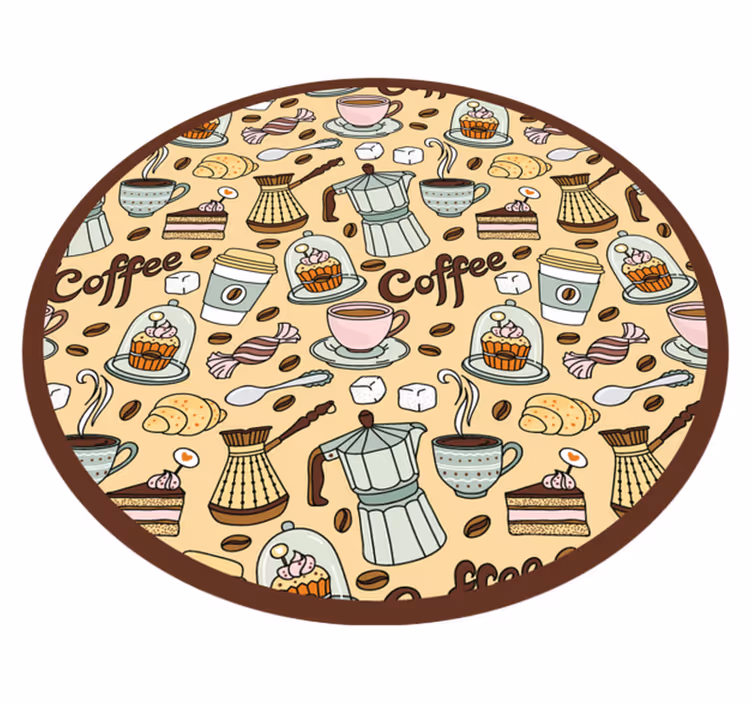 Rond koffieontwerp vinyl vloerkleed keuken - TenStickers