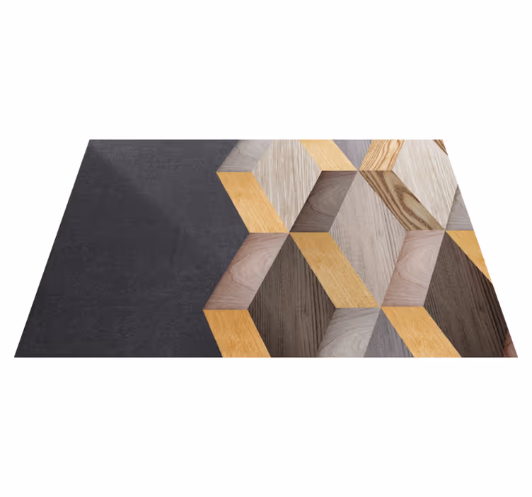 Geometrisch kubisch patroon vinyl tapijt met houtstructuur - TenStickers