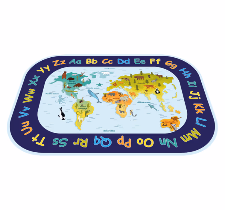Wereldkaart leren vinyl tapijt alfabet - TenStickers