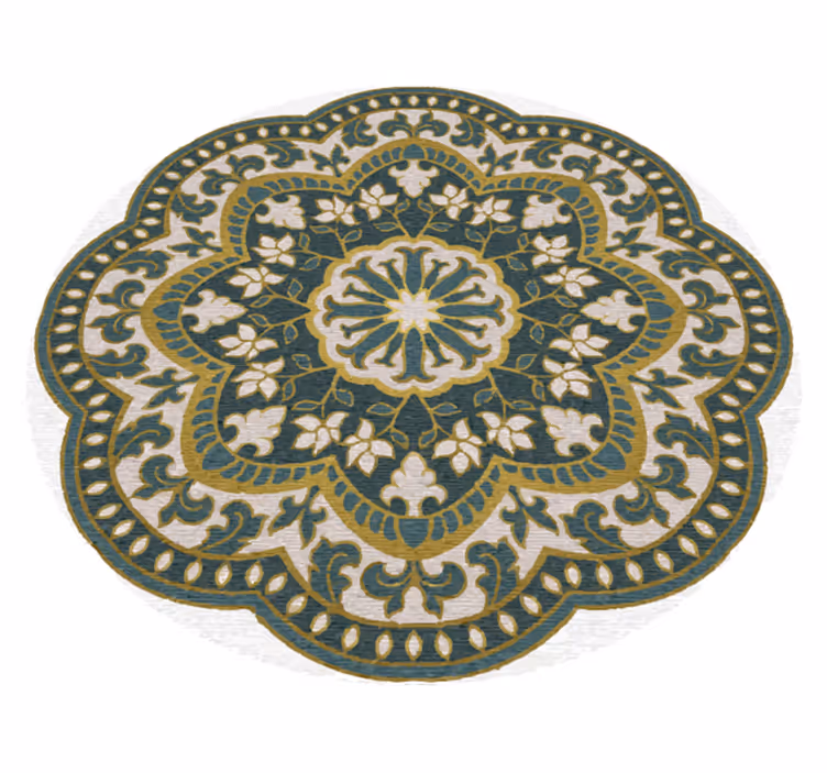 Cirkelvormig groen bloemenmotief vinyl tapijt mandala - TenStickers