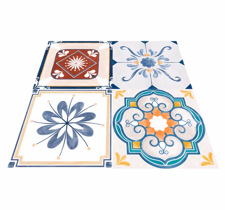Kleurrijke geometrische patronen vinyl tapijt tegels - TenStickers