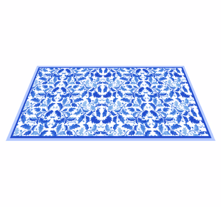 Blauwe bloemenpatronen vinyl tapijt met textuur - TenStickers