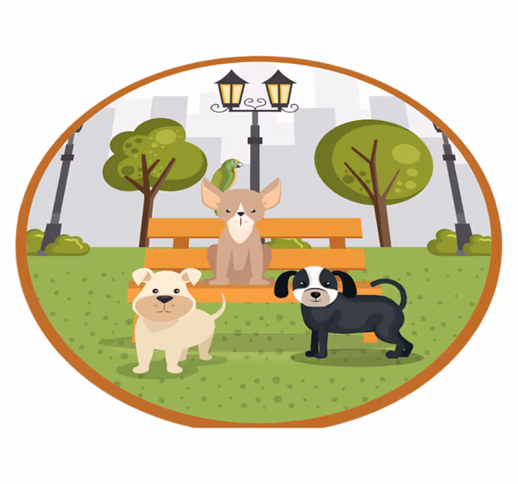 Honden in het park dieren vinyl tapijt - TenStickers