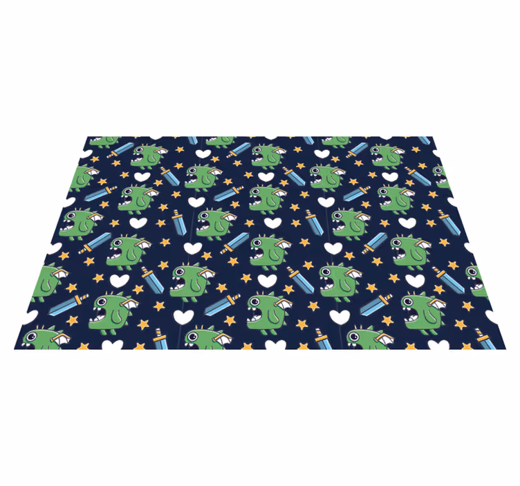 Groene monsters en zwaarden vinyl tapijt voor meer kinderen - TenStickers