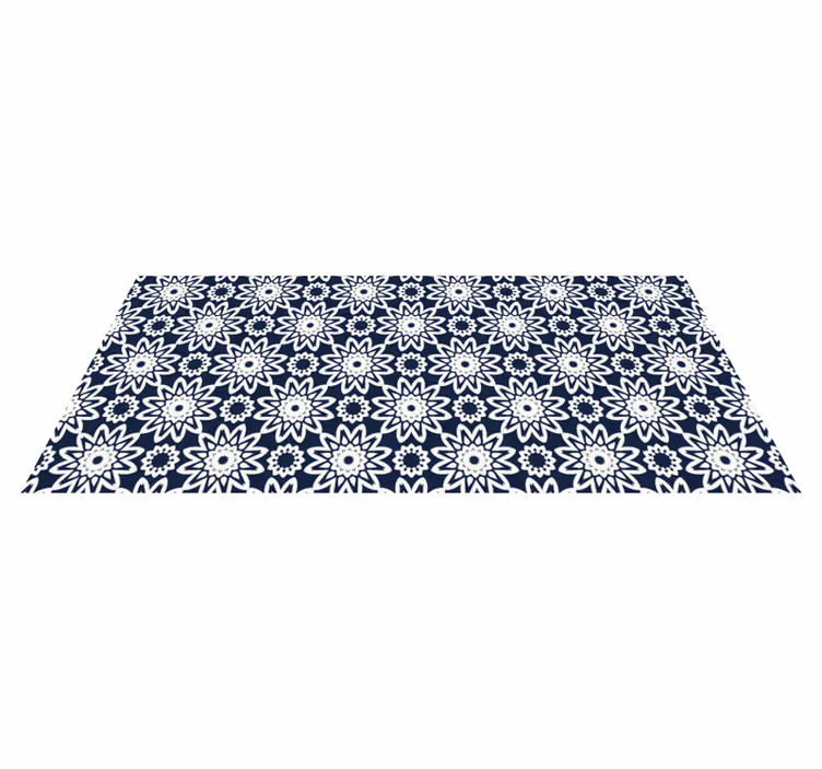 Marineblauw bloemenmotief vinyl vloerkleed keuken - TenStickers
