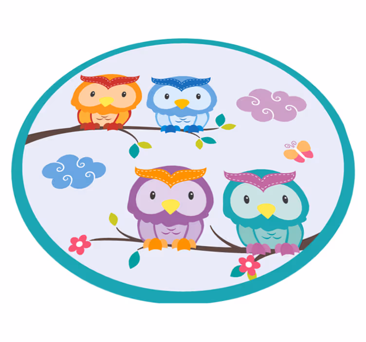 Kleurrijke uilenfamilie vinyl tapijt baby - TenStickers