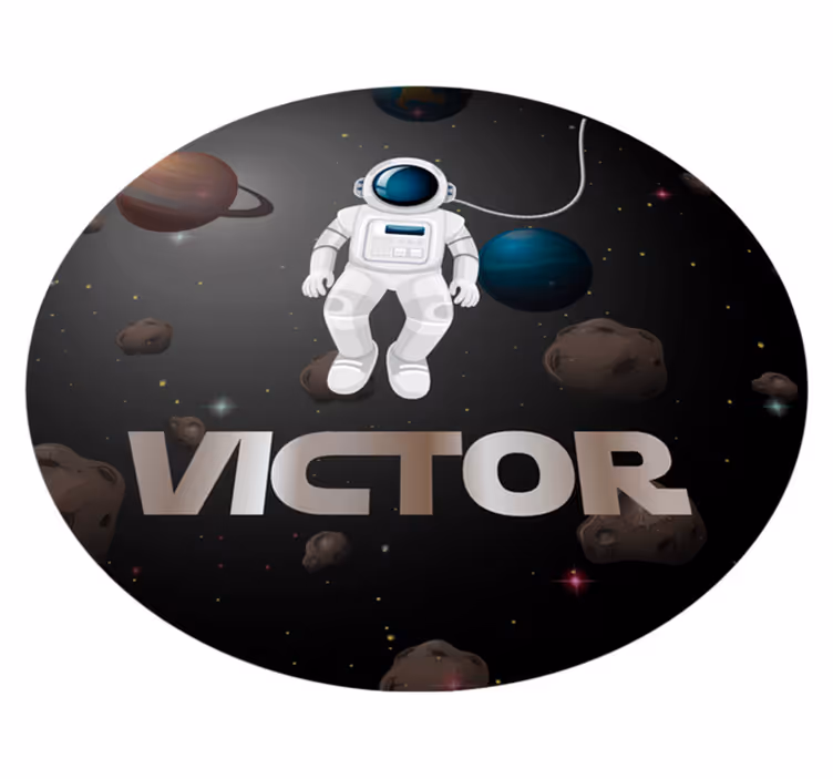 Universum astronaut met naam vinyl tapijt voor meer kinderen - TenStickers