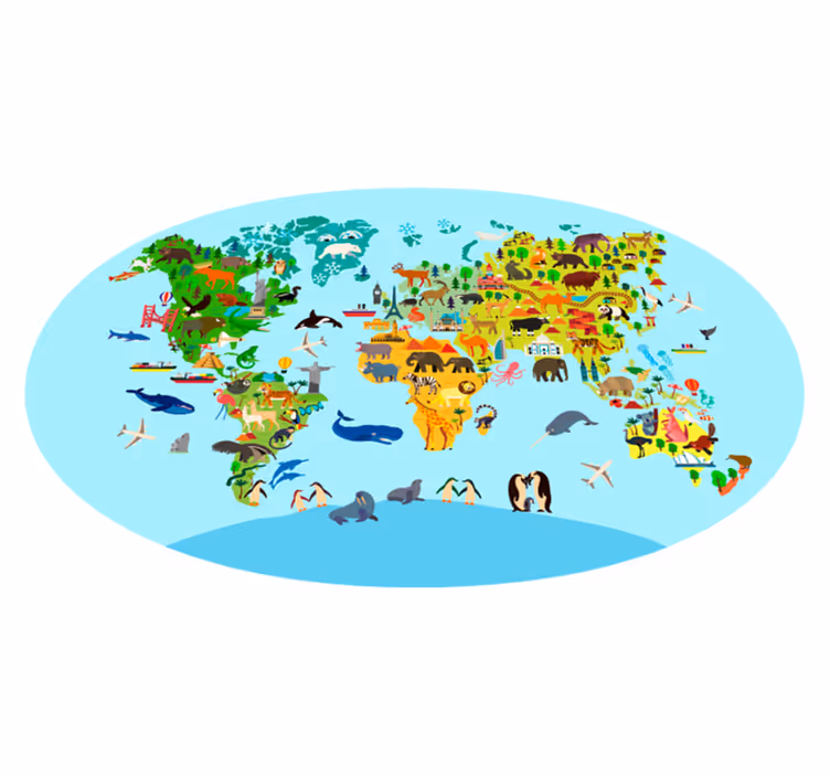 Wereldkaart vinyl tapijt Fauna en vegetatie - TenStickers