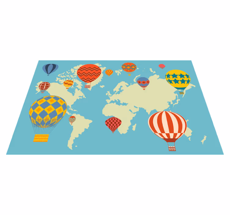 Kleurrijke heteluchtballonnen vinyl tapijt wereldkaart - TenStickers