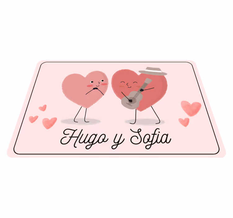 Duo harten met naam vinyl tapijt slaapkamer - TenStickers