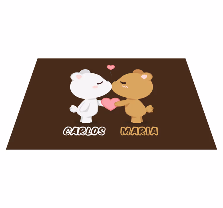 Schattig berenpaar vinyl tapijt met naam - TenStickers