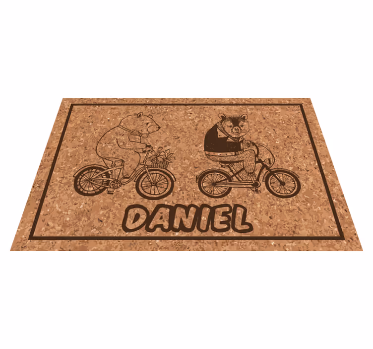 Fietsende beren met naam vinyl tapijt voor meer kinderen - TenStickers
