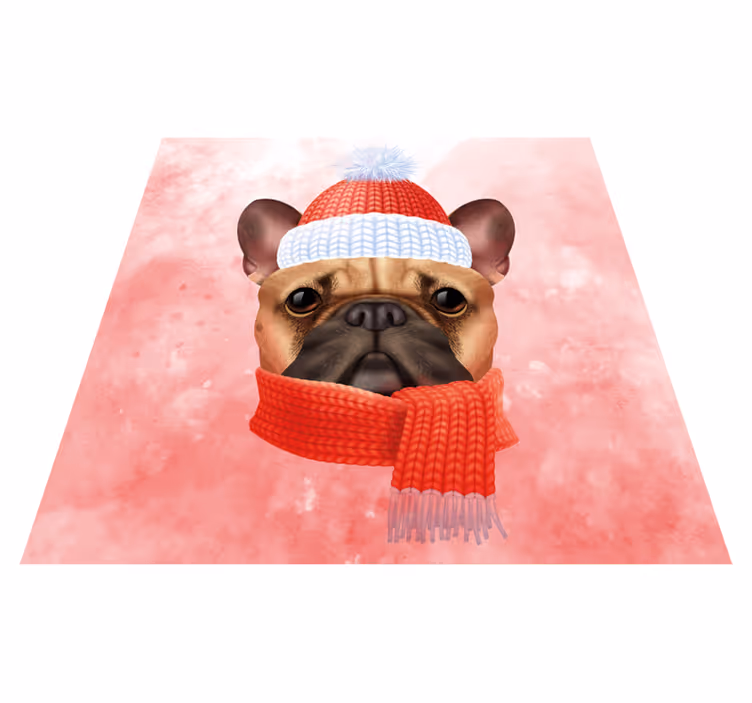 Franse bulldog winter dieren vinyl tapijt - TenStickers