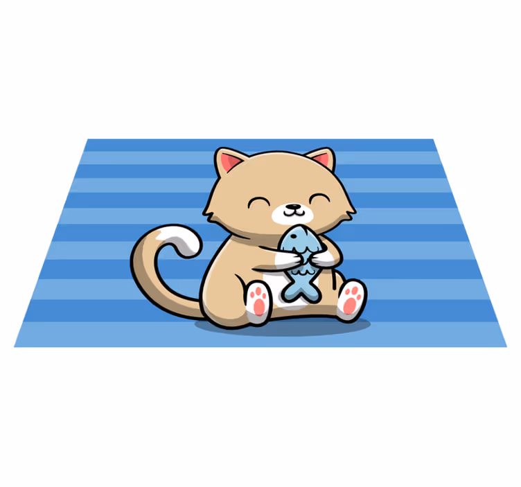 Schattige kat met vis dieren vinyl tapijt - TenStickers