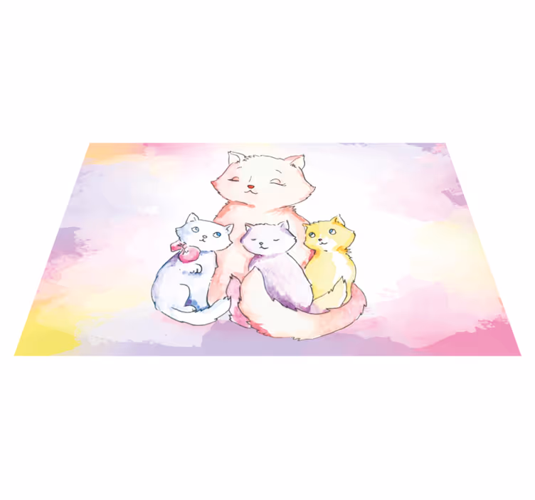 Schattige kattenfamilie vinyl tapijt baby - TenStickers