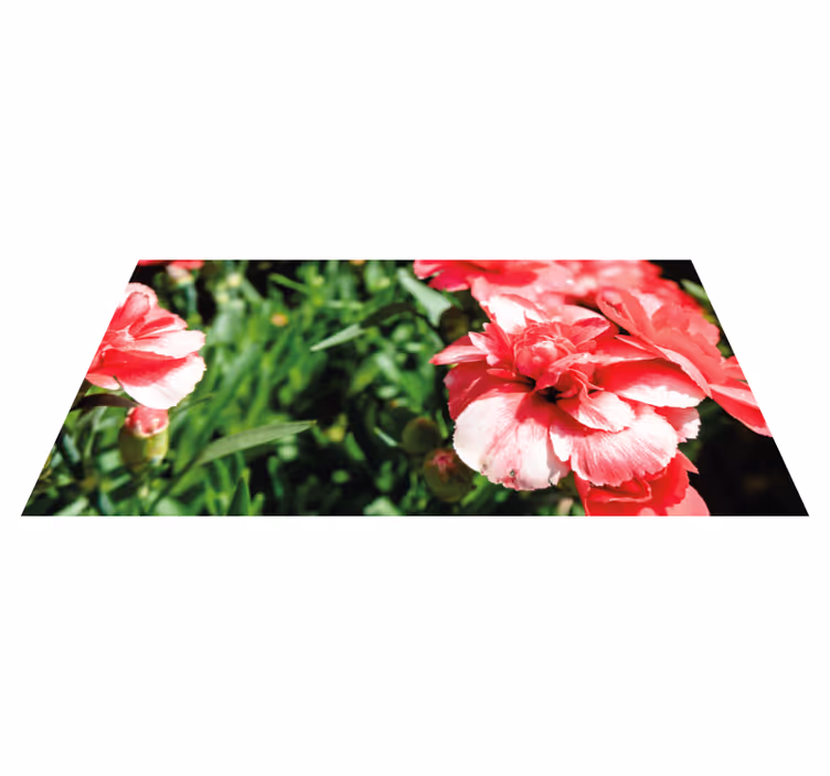 Roze bloemen en groen vinyl tapijt bloemen en planten - TenStickers