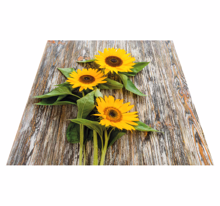 Zonnebloem arrangement vinyl tapijt met houtstructuur - TenStickers