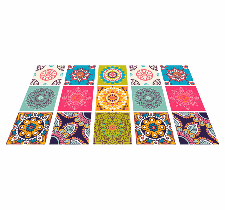 Kleurrijk tegelpatroon vinyl tapijt mandala - TenStickers