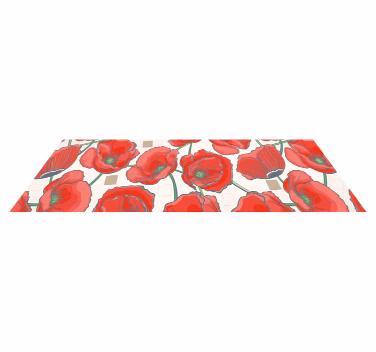 Vinyl tapijt bloemen en planten rode bloesem elegant - TenStickers
