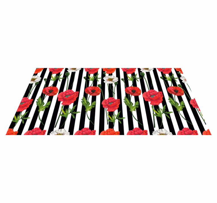 Vinyl tapijt bloemen en planten gestreept patroon - TenStickers