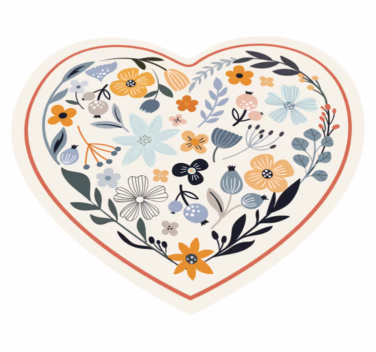 Hartvormig bloemstuk vinyl tapijt bloemen en planten - TenStickers