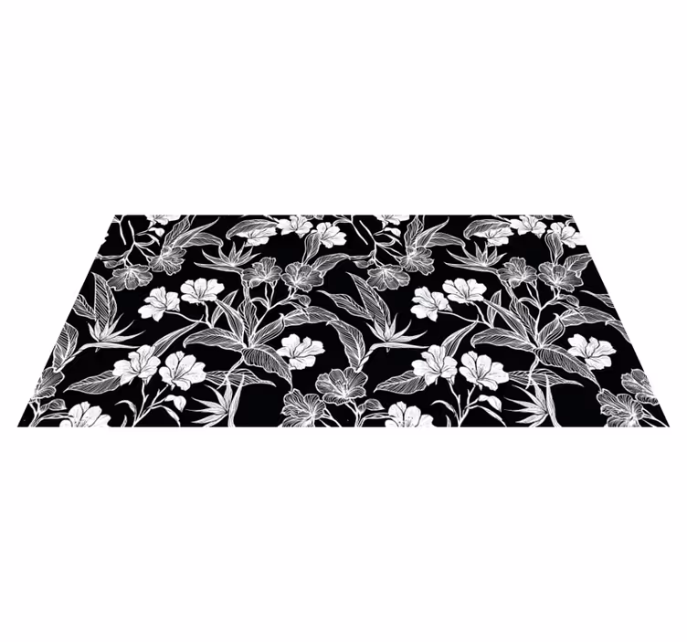 Zwart-witte elegantie vinyl tapijt bloemen en planten - TenStickers