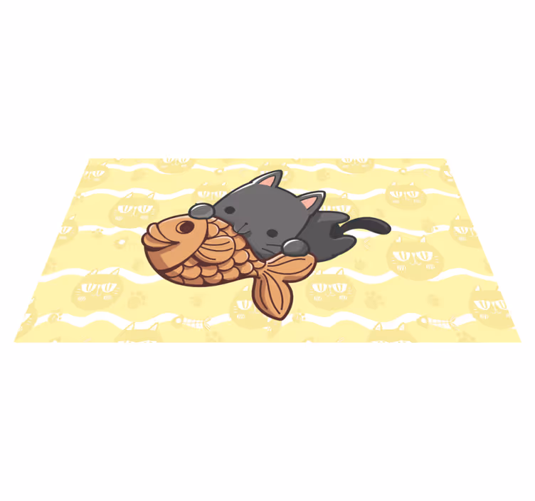 Babykat eet vis dieren vinyl tapijt - TenStickers