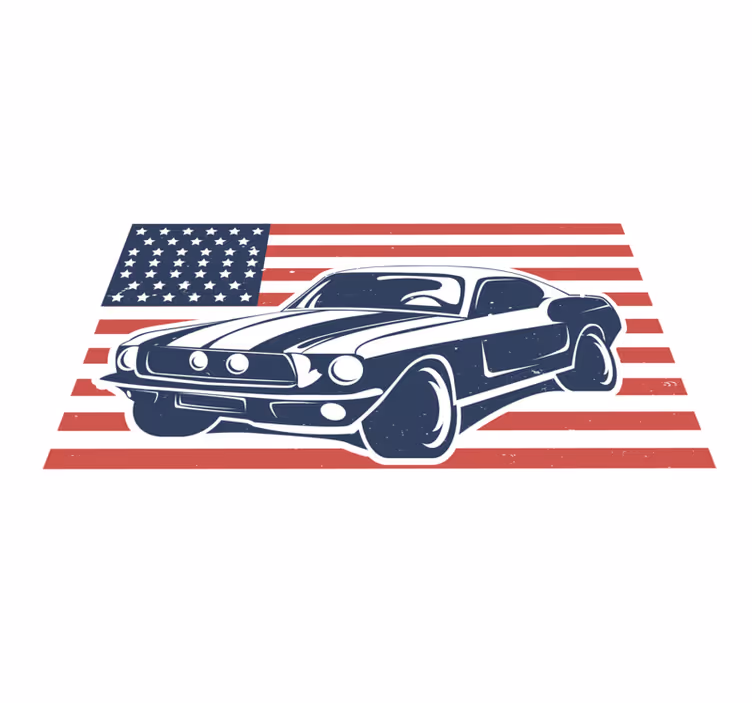 Amerikaanse vlag en auto vinyl tapijt tiener - TenStickers