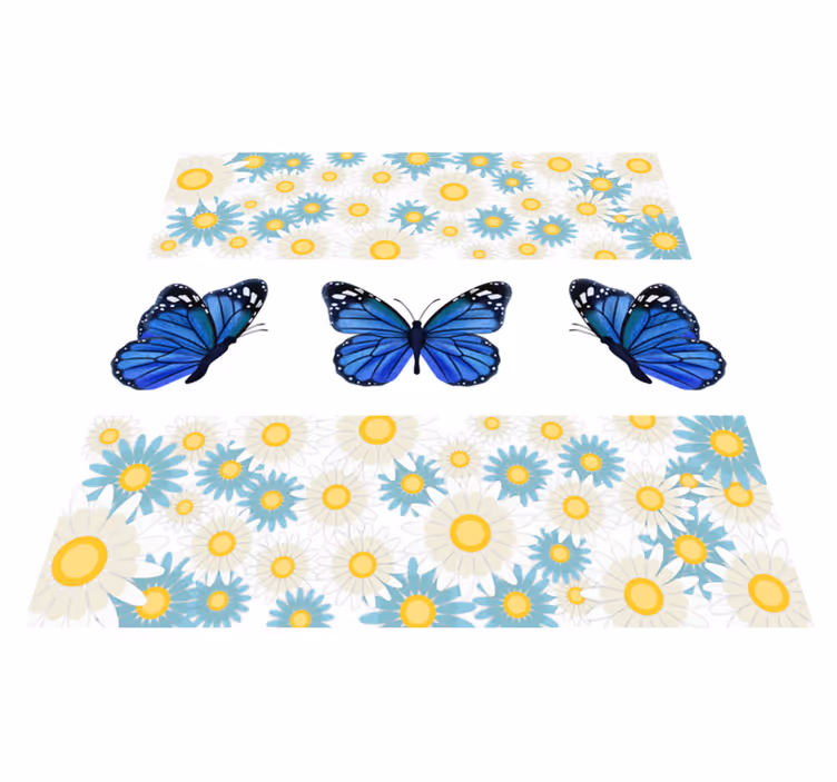 Blauwe vlinders vinyl tapijt bloemen en planten - TenStickers