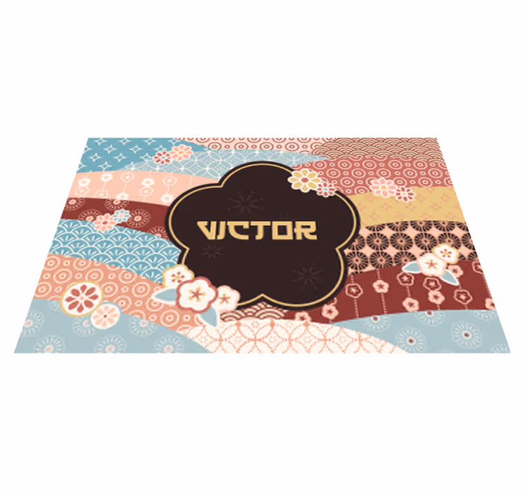 Kleurrijk patroon vinyl tapijt met naam - TenStickers