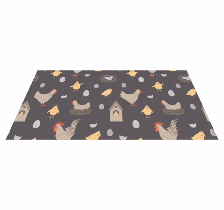 Kippen en nesten patroon vinyl tapijt baby - TenStickers