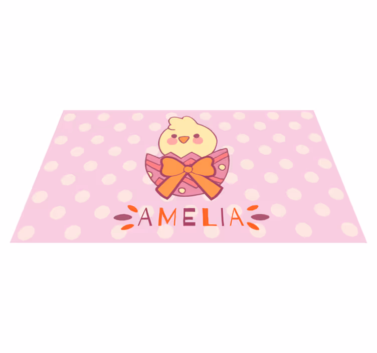 Roze kuiken met naam vinyl tapijt baby - TenStickers