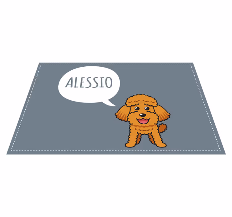 Blije poedelpuppy vinyl tapijt met naam - TenStickers