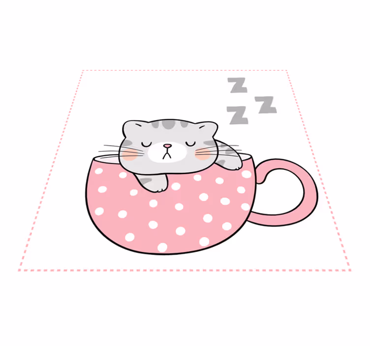 Slapende kattenbeker vinyl tapijt kind - TenStickers