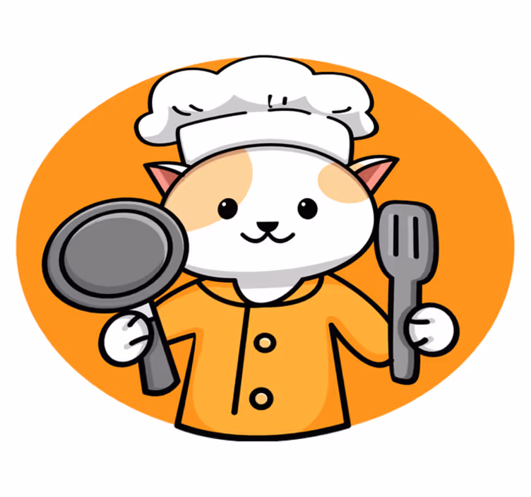 Oranje chef-kok kat vinyl vloerkleed keuken - TenStickers