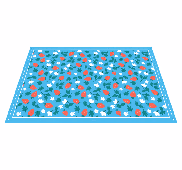 Aardbeienbloemmotief vinyl vloerkleed keuken - TenStickers