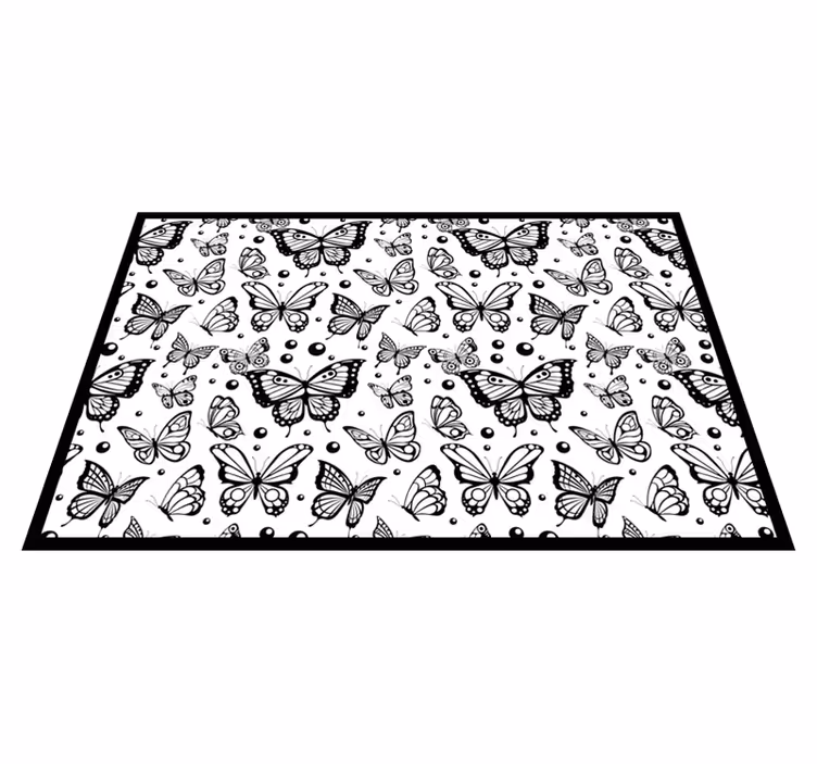 Zwart vlinderpatroon vinyl tapijt bloemen en planten - TenStickers