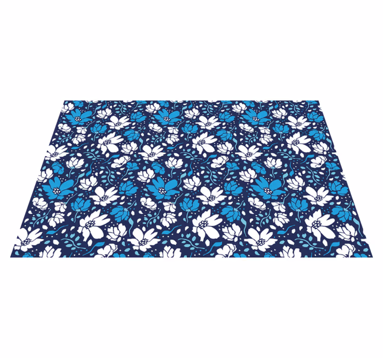 Marineblauw bloemenmotief vinyl tapijt bloemen en planten - TenStickers