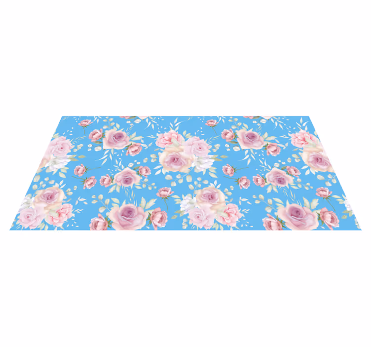 Rozenbloesems op blauw vinyl tapijt bloemen en planten - TenStickers