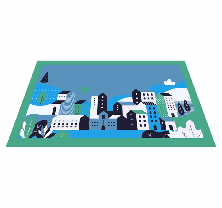 Blauw stedelijk landschap vinyl tapijt voor meer kinderen - TenStickers