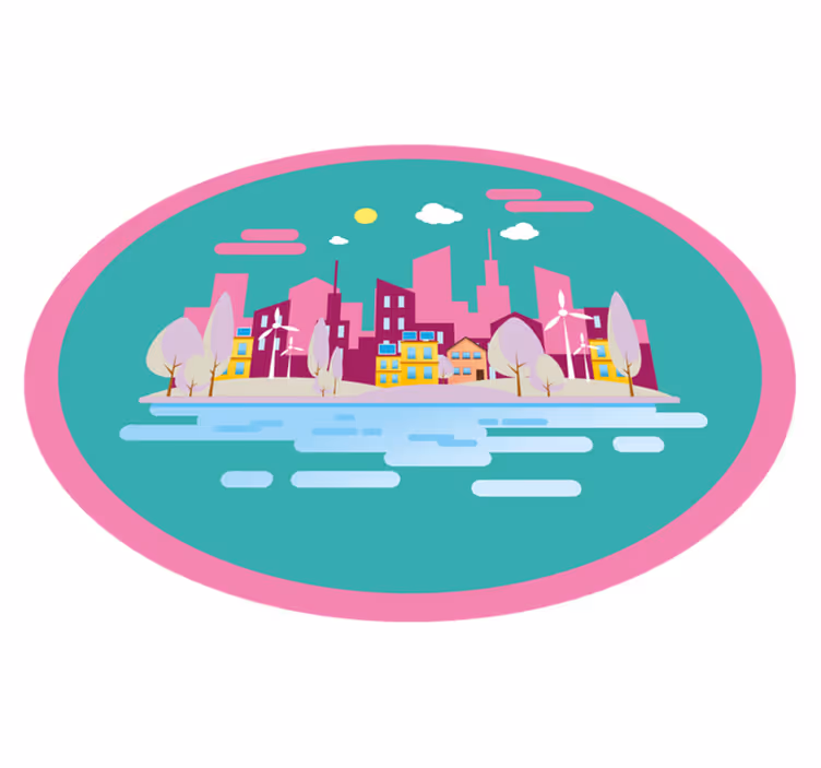 Kleurrijk stadsgezicht vinyl tapijt voor meer kinderen - TenStickers
