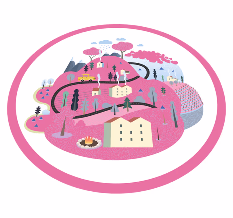Kleurrijk dorpsgezicht vinyl tapijt snelweg - TenStickers