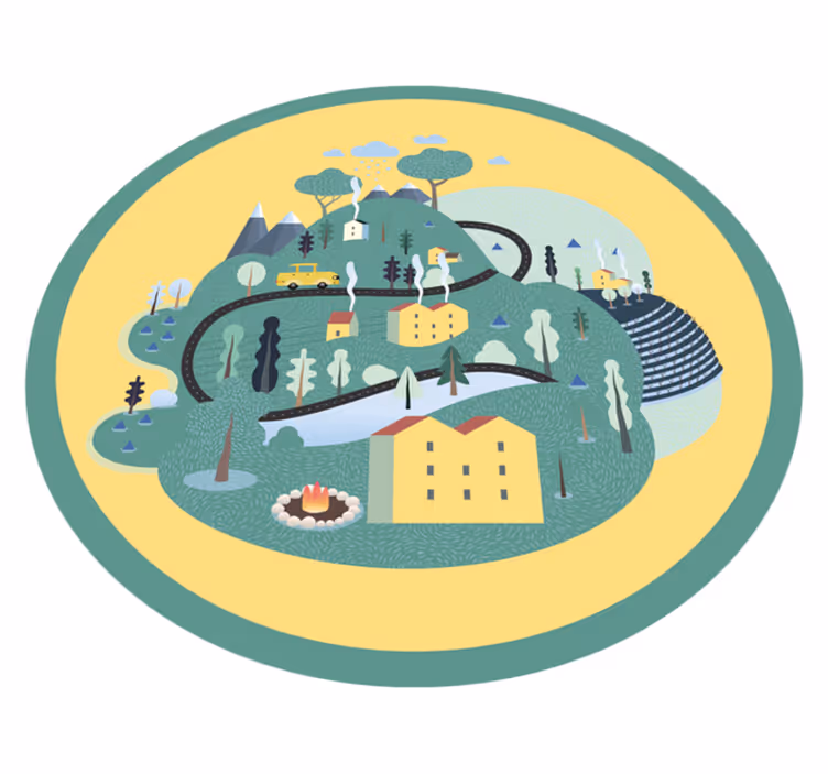 Speelse landschapsreis vinyl tapijt snelweg - TenStickers