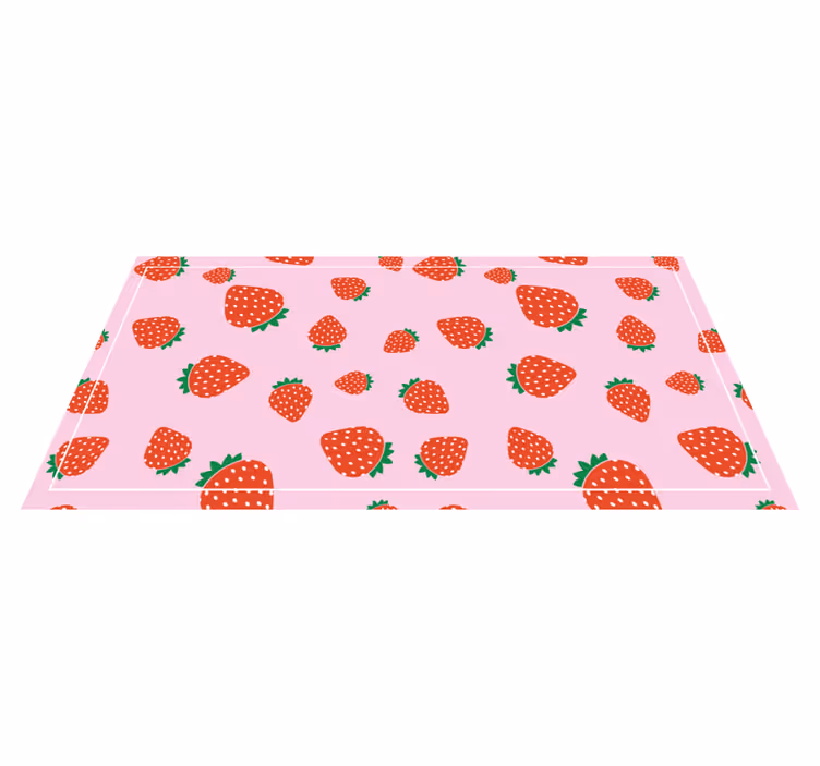 Roze aardbeienmotief vinyl tapijt bloemen en planten - TenStickers