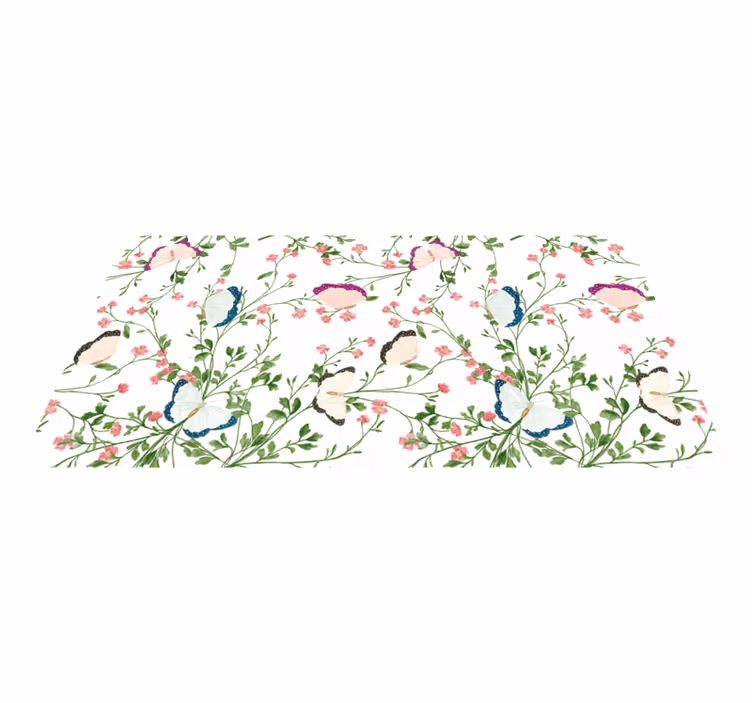 Vlinderpatroon vinyl tapijt bloemen en planten - TenStickers