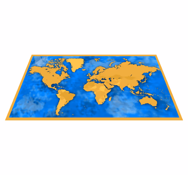 Gouden en blauwe kaart vinyl tapijt wereldkaart - TenStickers