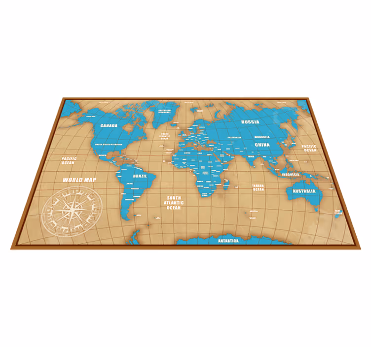 Blauw ontwerp met landen vinyl tapijt wereldkaart - TenStickers