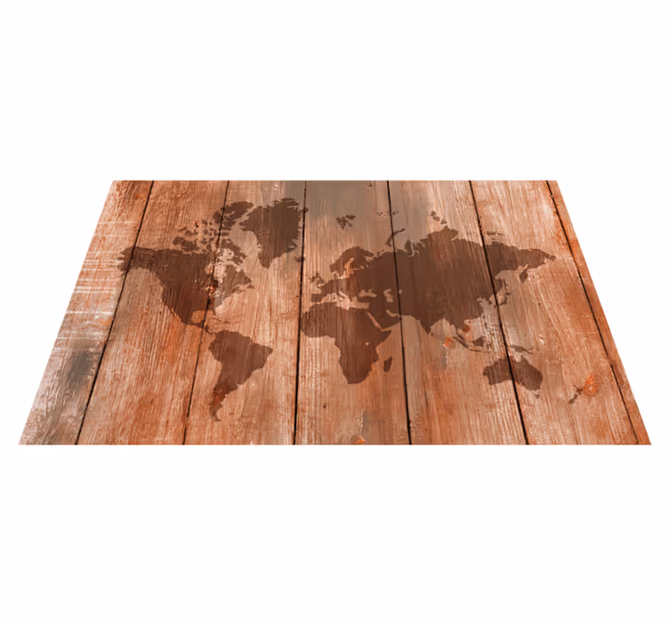 Houten kaarteffect vinyl tapijt wereldkaart - TenStickers