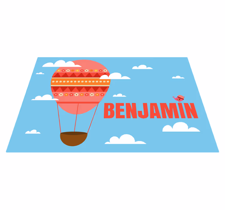 Rode luchtballon met naam vinyl tapijt voor meer kinderen - TenStickers