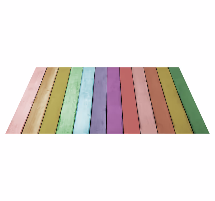 Levendige regenbooglijnen vinyl tapijt met houtstructuur - TenStickers